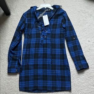 Blue and Black Plaid Mini Dress/Tunic/Shirt